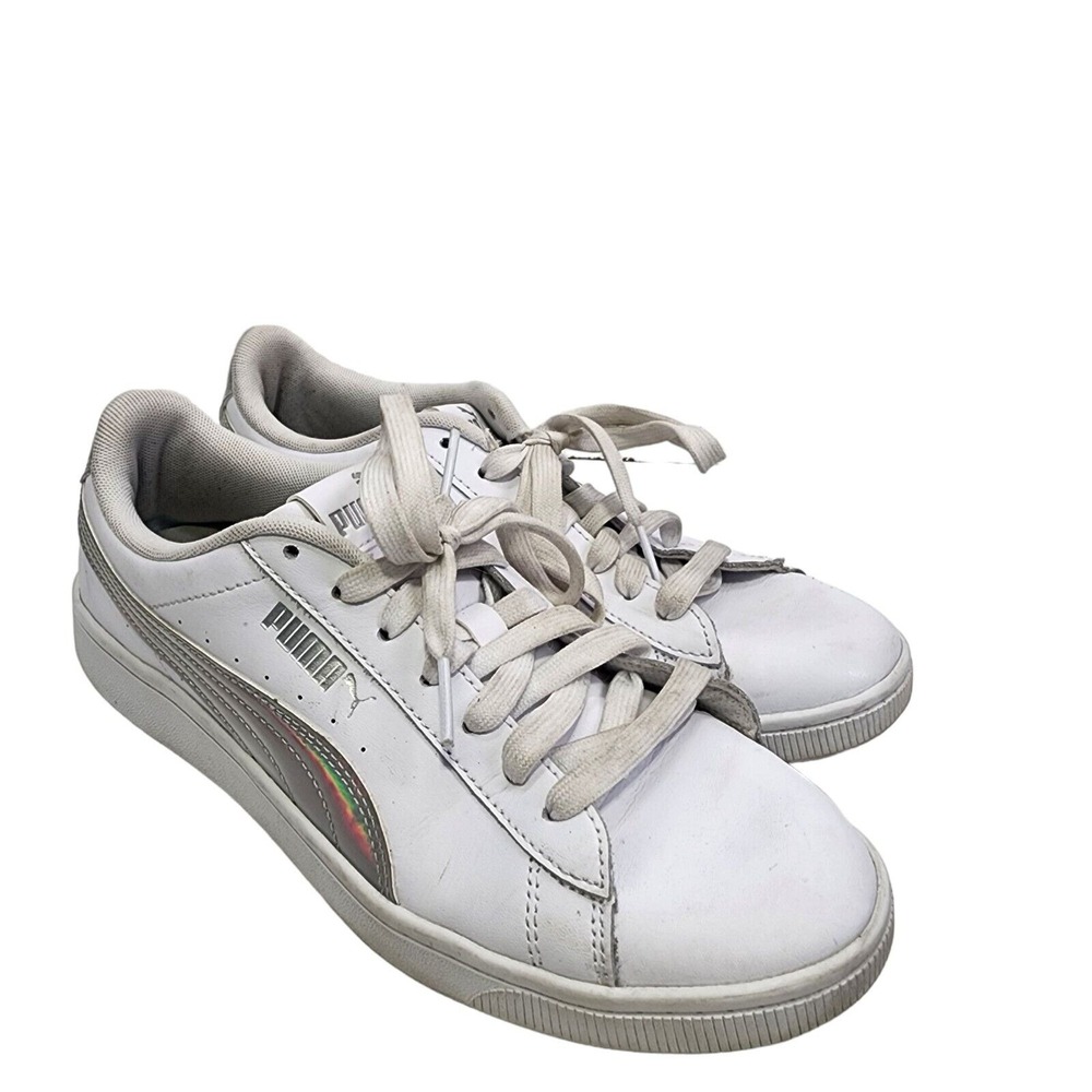 Puma Sneakers White Low Top Casual Shoes Iridescent‎ Stripe Size 8.5